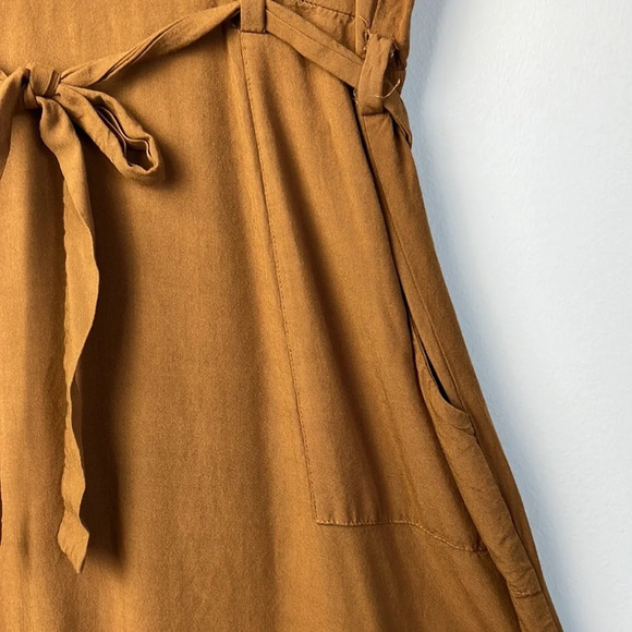 Monteau Women's Brown Rayon Shirt Dress with Tie Waist and pockets Size L - Picture 10 of 16